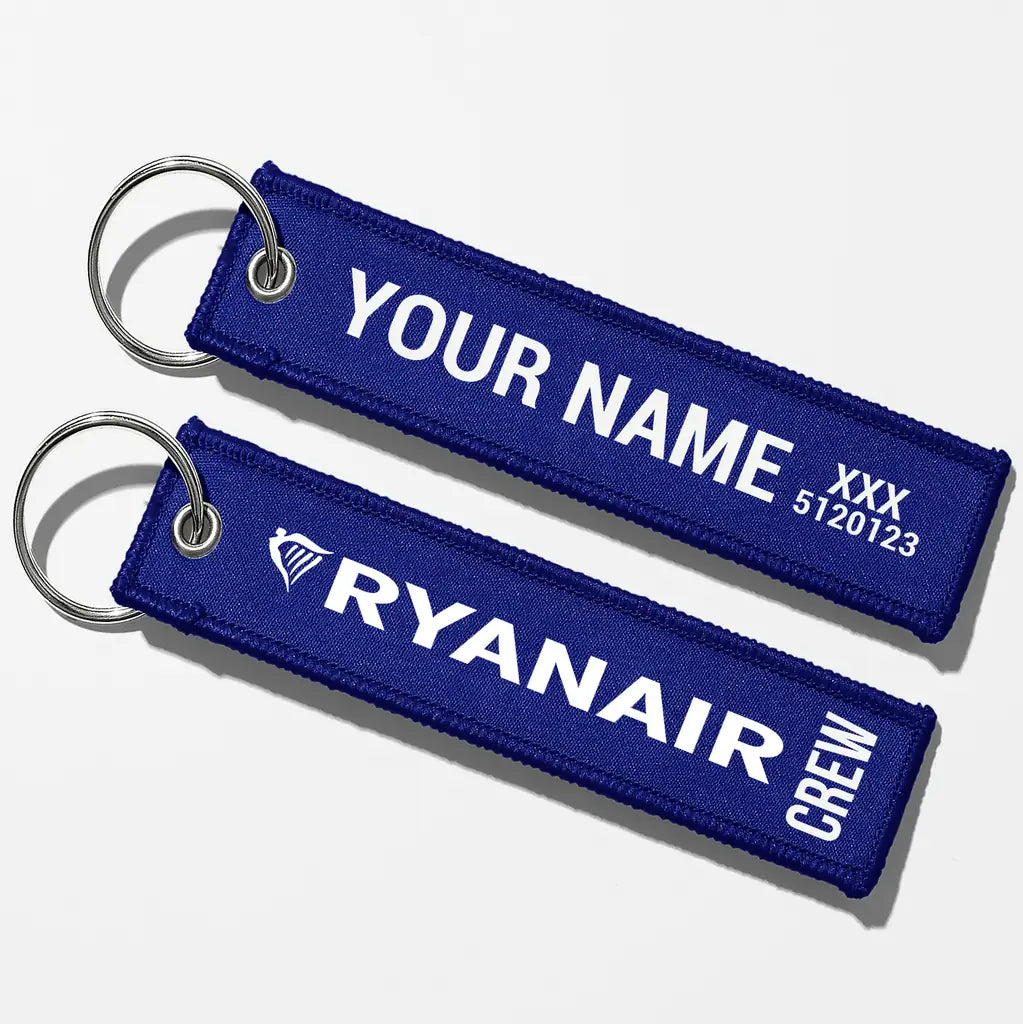 Ryanair Airlines Crew & Staff Tag Key Chains - Blue - Crew + Name