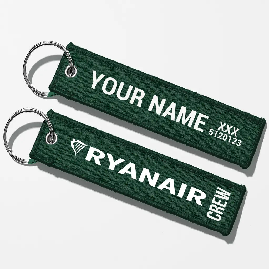 Ryanair Airlines Crew & Staff Tag Key Chains - Dark Green - Crew + Name