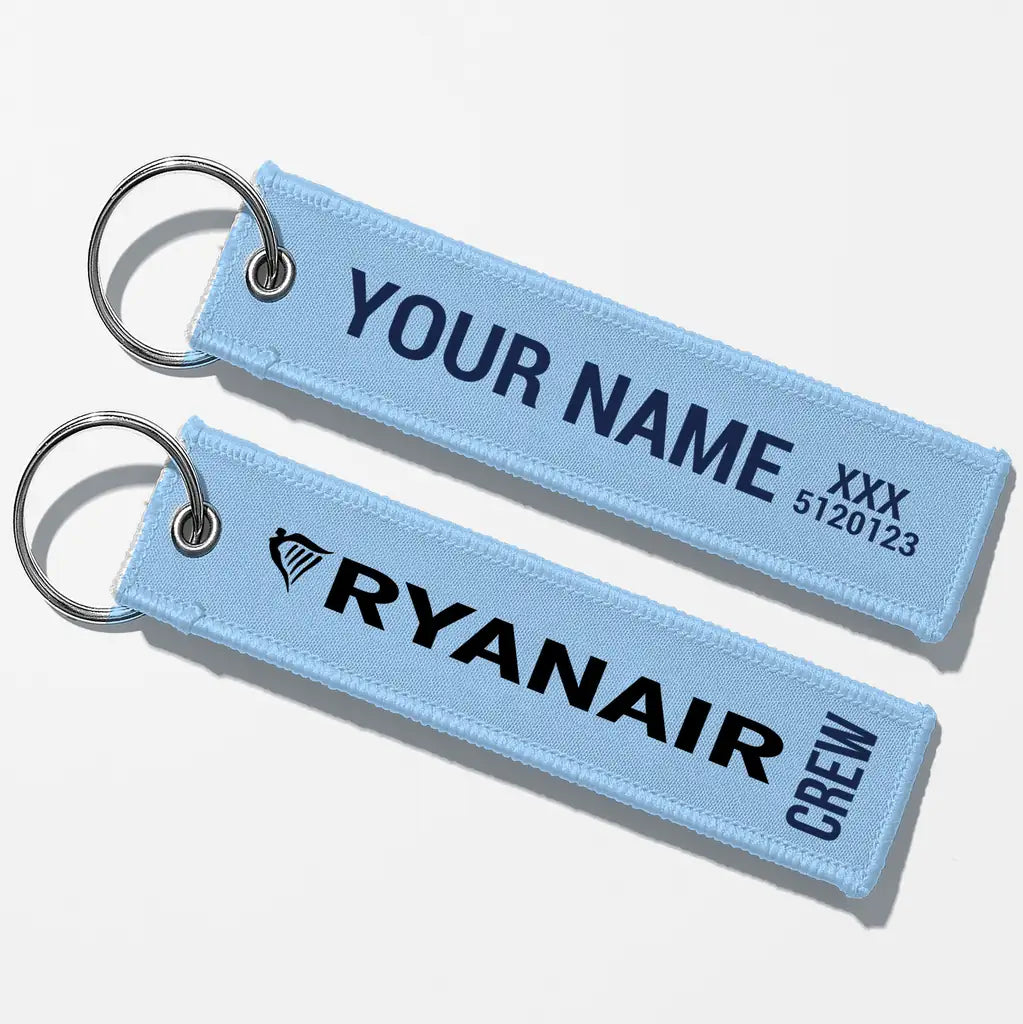 Ryanair Airlines Crew & Staff Tag Key Chains - Light Blue - Crew + Name