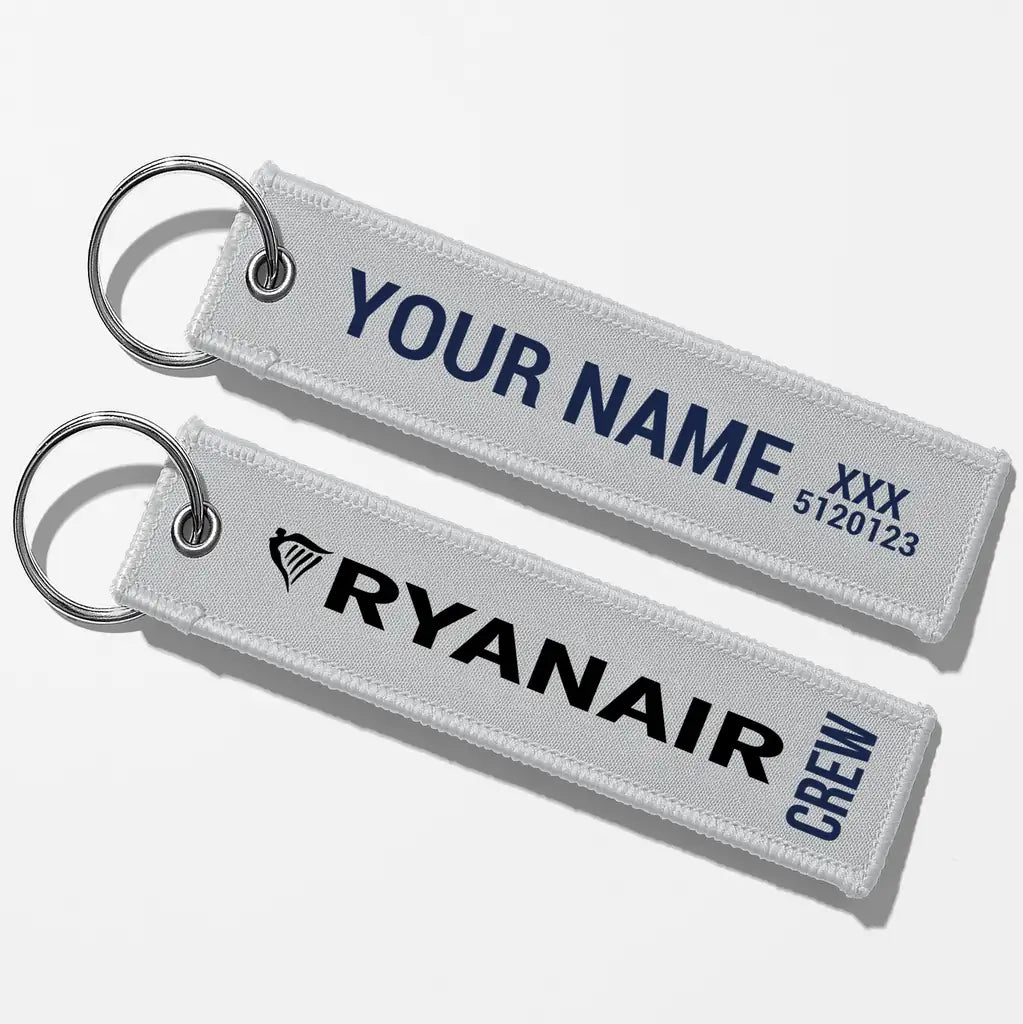 Ryanair Airlines Crew & Staff Tag Key Chains - Light Gray - Crew + Name
