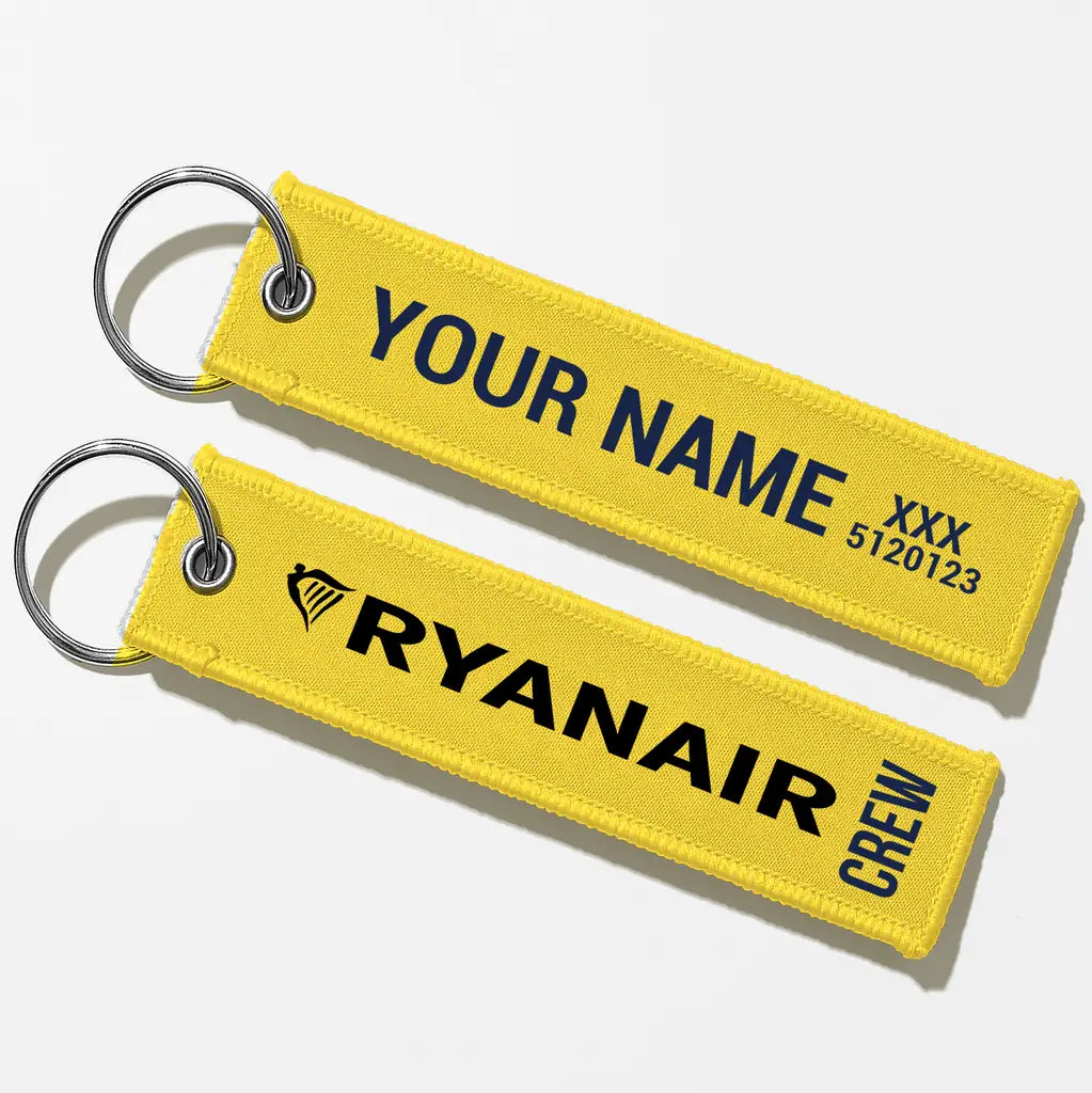 Ryanair Airlines Crew & Staff Tag Key Chains - Yellow - Crew + Name