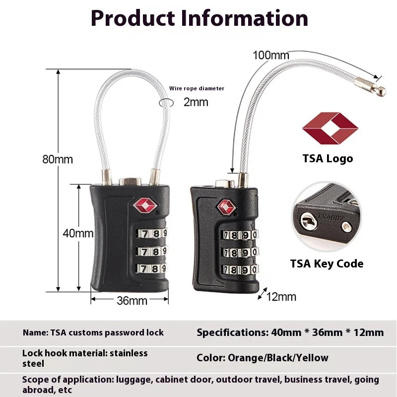 TSA Customs Code Lock for Travel Luggage Password Changeable Lock Contrast Color Design Padlock