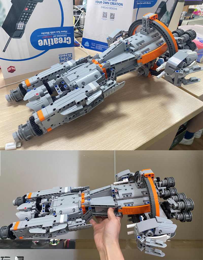 High-Tech Starship Combat MOC Starfighter Building Blocks +Stand+Light