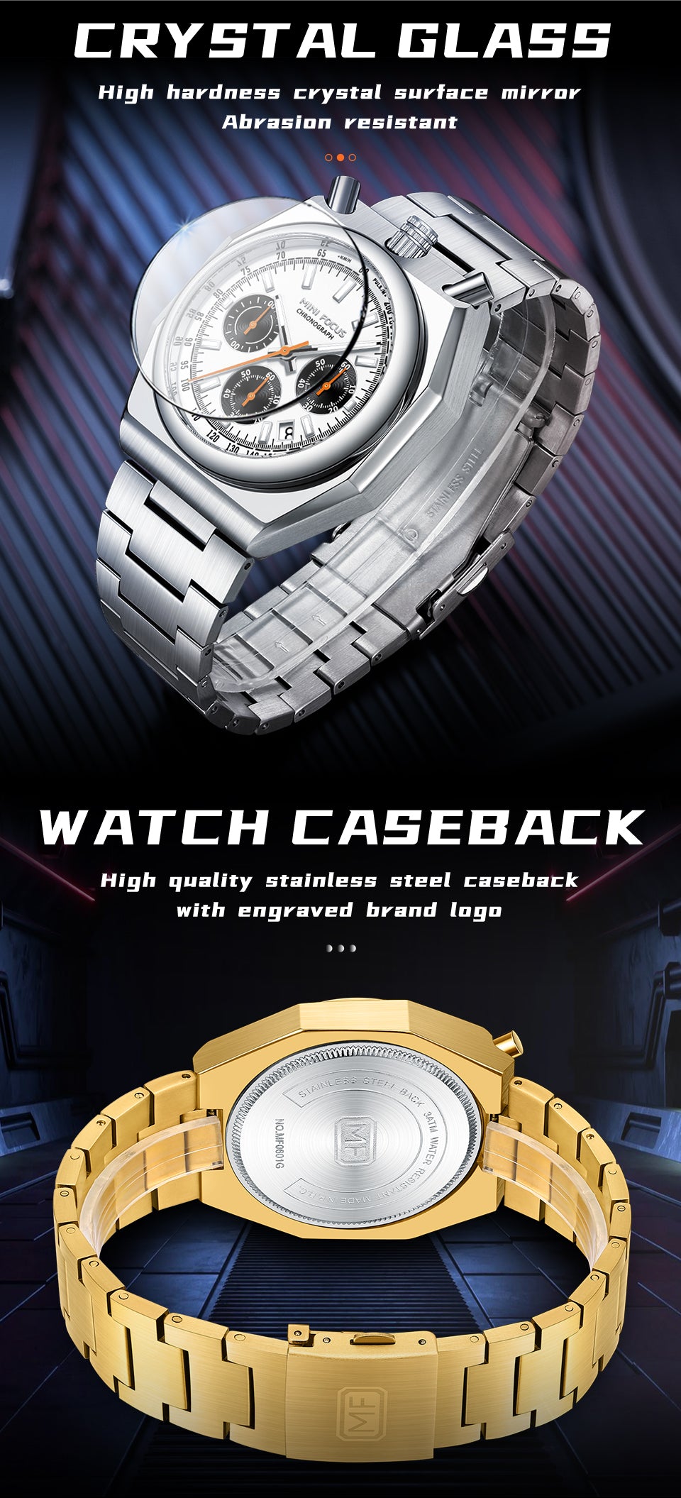 Fashion Multifunctional Quartz Calendar Luminous Stainless Mens Watches