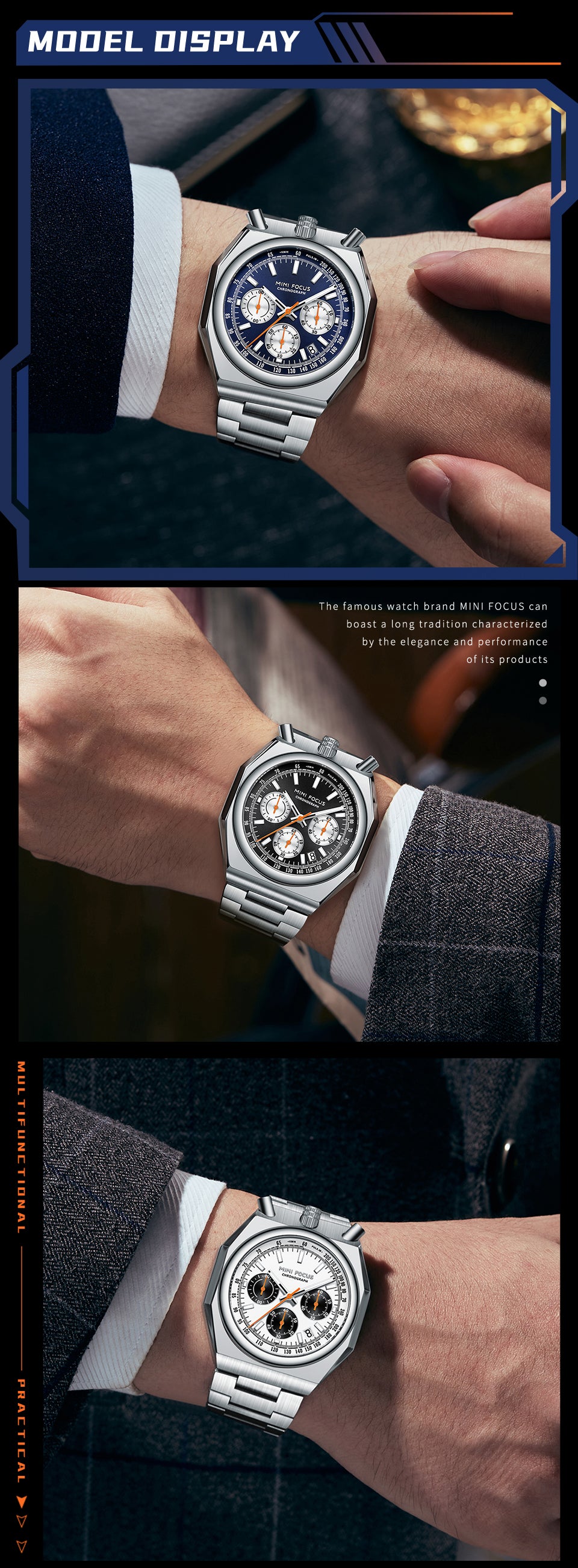 Fashion Multifunctional Quartz Calendar Luminous Stainless Mens Watches