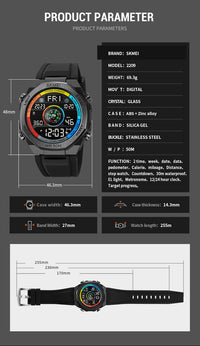 Thumbnail for Pedometer Countdown Sport Digital Men 50M Waterproof Calendar Calorie Wristwatch