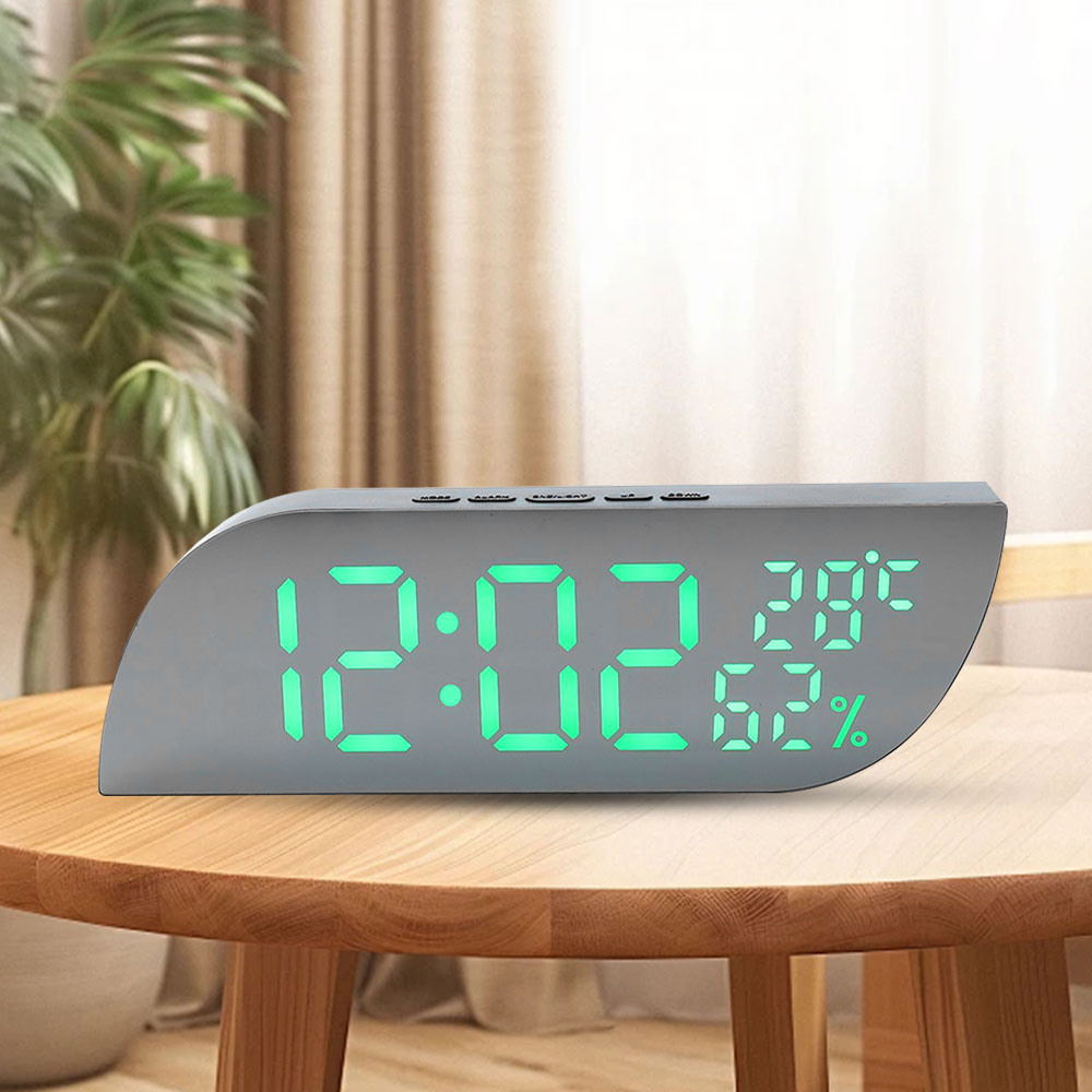 LED Mirror Digital Alarm Clock w/ Temp-Humidity & Date