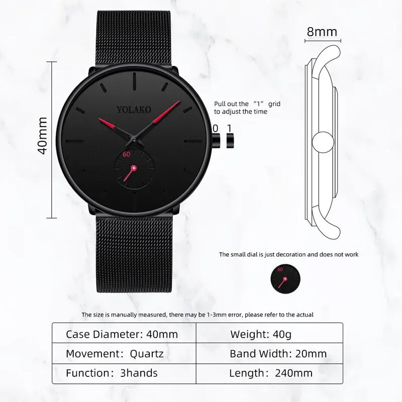 Watch for Men Quartz Watch Business Stainless Steel Mesh Strap Watches Men Popular Black Dial Simple Relojes Para Hombres