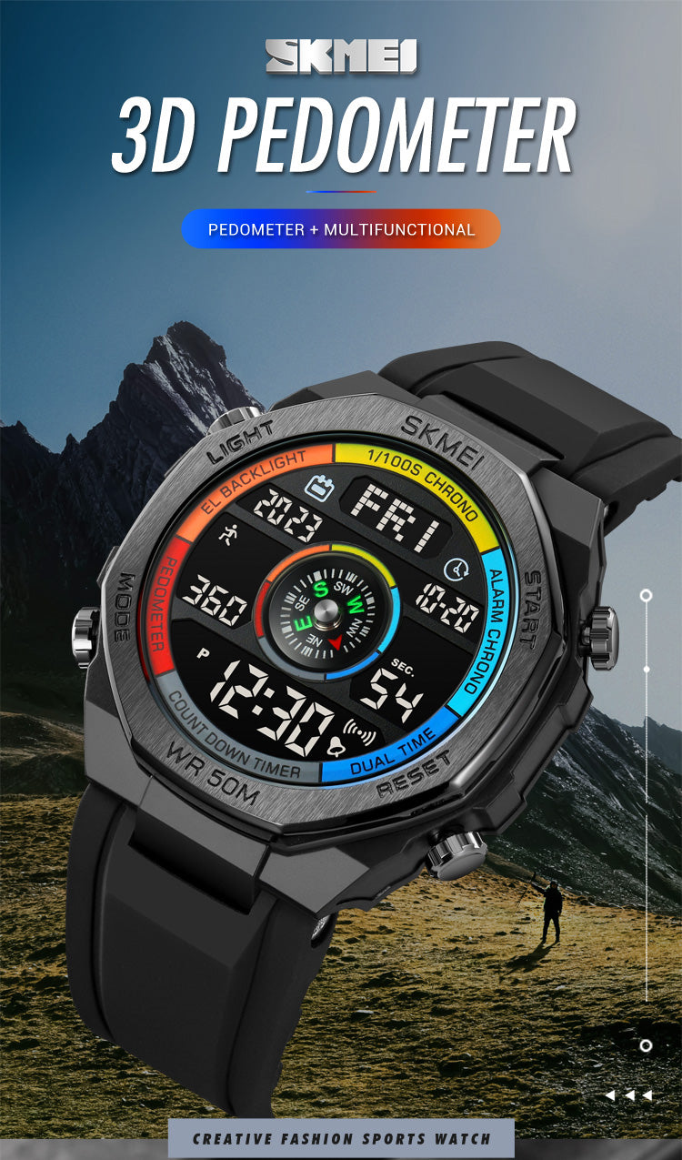 Pedometer Countdown Sport Digital Men 50M Waterproof Calendar Calorie Wristwatch