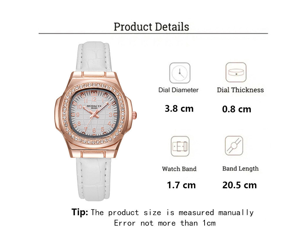 Women's Simple Diamond Ring Lady Quartz Watch Light Luxury Leather Strap Girl College Student Fashion Wristwatch