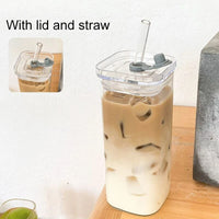 Thumbnail for Square Heat Resistant Coffee Glass Cup With Lid and Straw Transparent