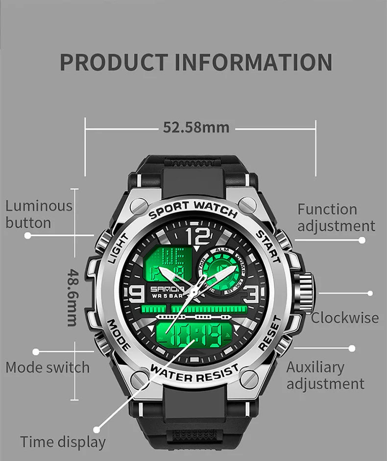 Shock Resistant Waterproof Digital Watch with LED Night Light