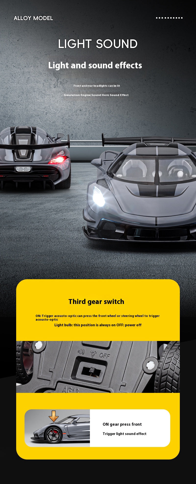 1:22 Scale Jesko Super Car Model Toys Metal Diecast Light Music Pull Back Sports Cars Models