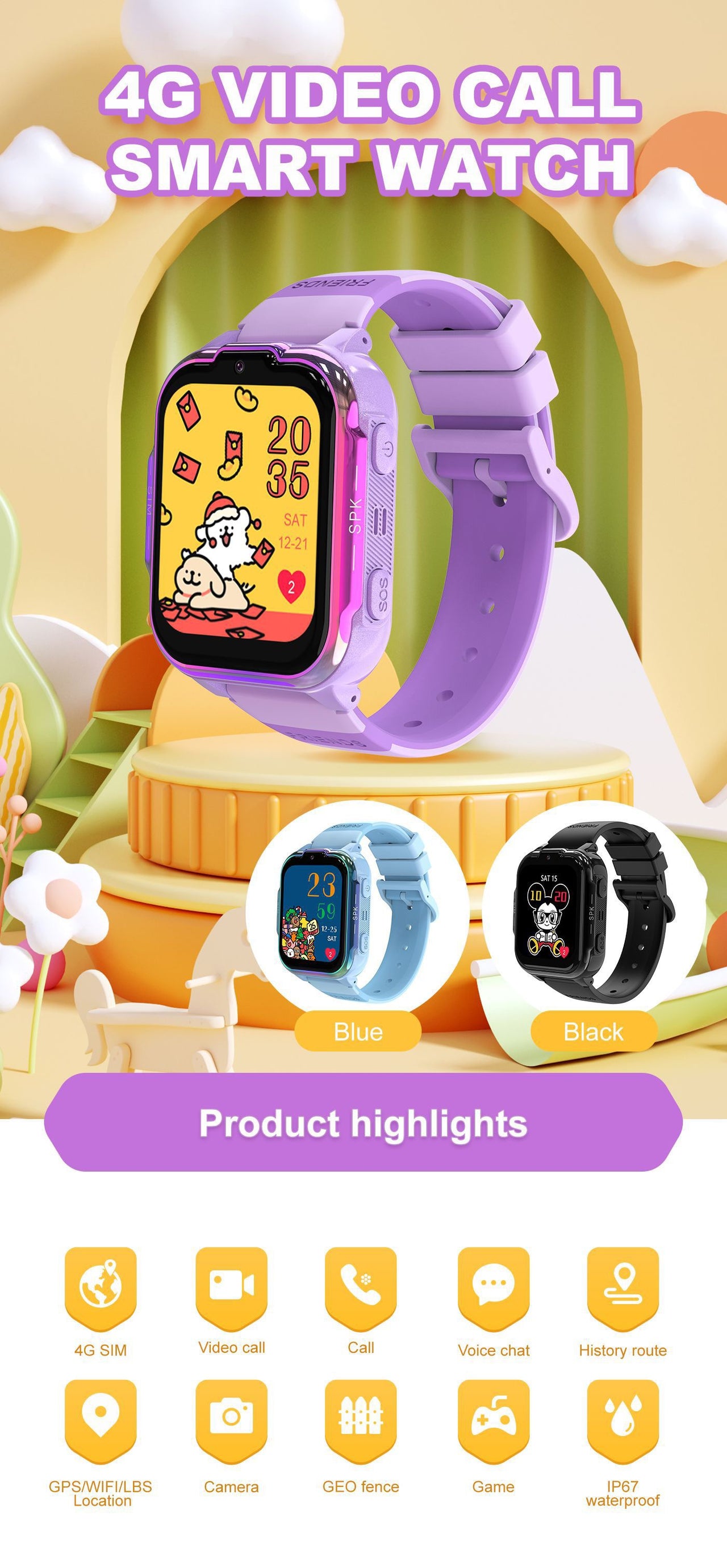 DH20 Children's Smart Watch: Full Netcom 4G, Video Calls, GPS Tracking & SIM Card Support for Students