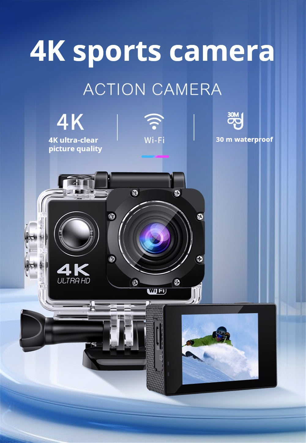 4K Waterproof WiFi Head - Mounted Sports Camera With 16GB card