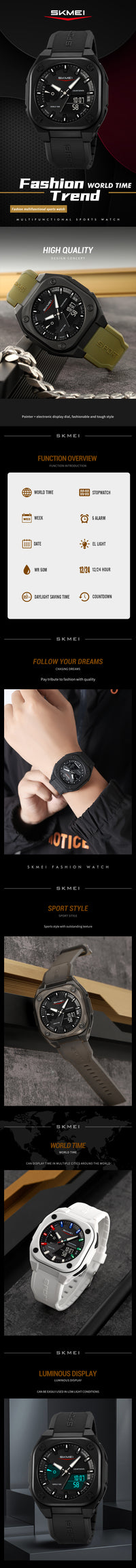 Thumbnail for Countdown Daylight Saving Time with 5Alarm Clock Waterproof Digital Watch