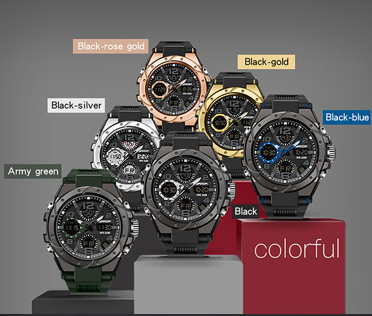 Style Men Sports Watches Dual Display LED Digital Electronic Quartz Wristwatches 50M Waterproof Swimming Military Watch