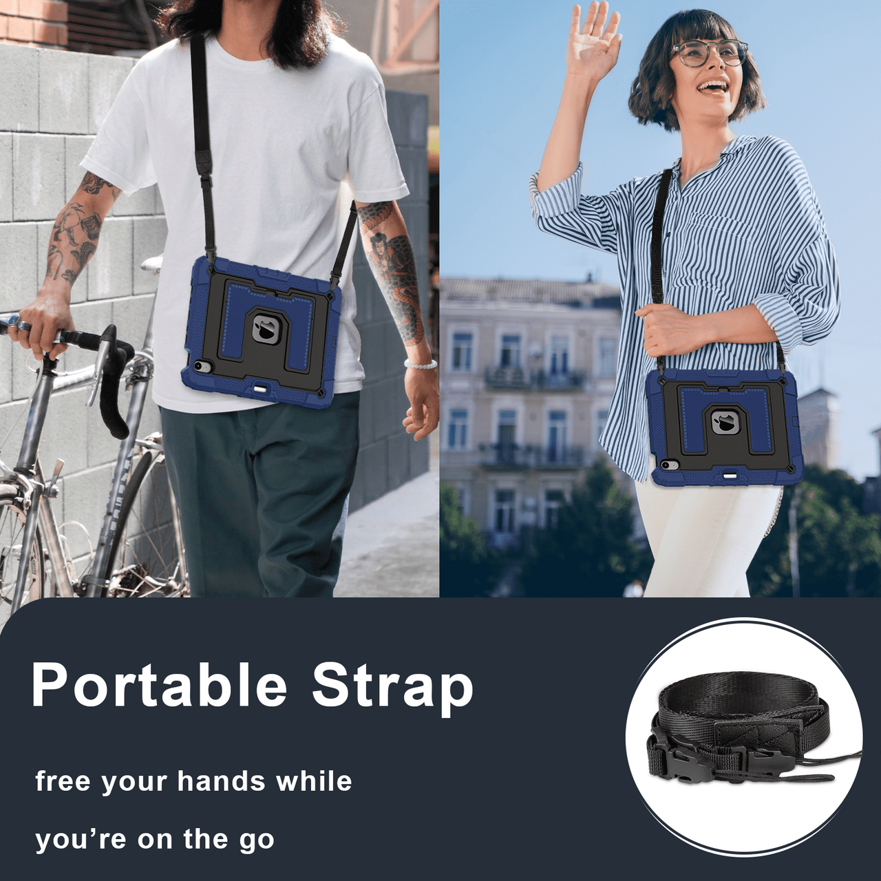 Shockproof iPad Tablet Cover with Pen Tray, Rotation Handle Stand, Non-toxic Soft Silicon & Rugged Safety