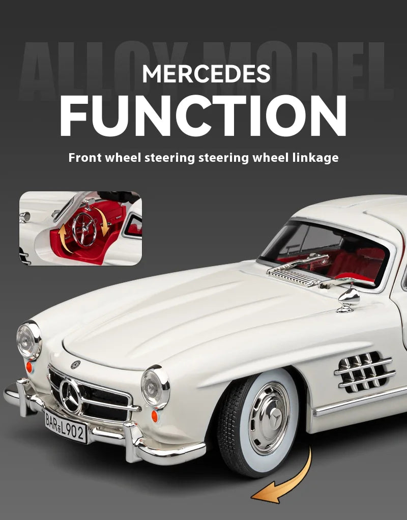 1:24 Mercedes-Benz 300SL Classic Car Alloy Diecast Car Model Home Interior Decoration Ornaments Sound & Light