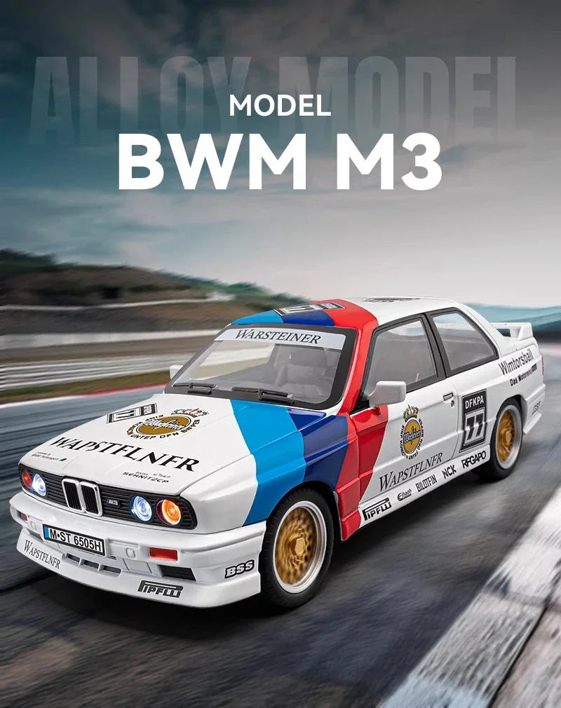 1:24 BMW M3 Racing Latte Art Series Alloy Model with Sound-Light & Dust Cover Base