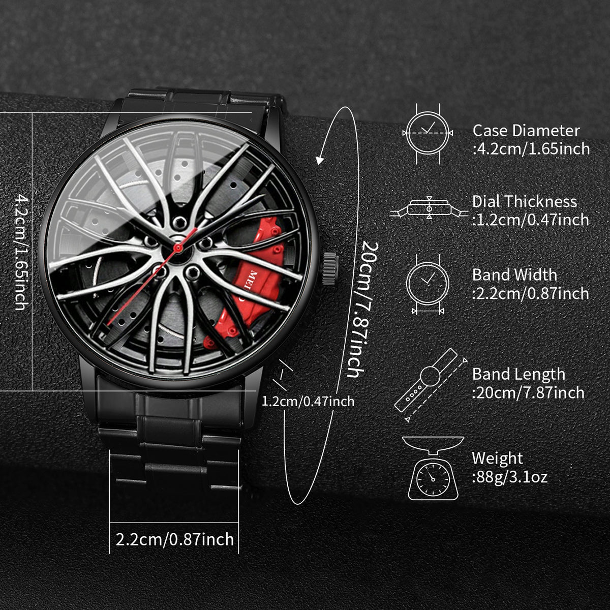 Fashion Men Sports Watches 3d Car Wheel Stainless Steel Band Wrist Watch Men's Quartz Watch