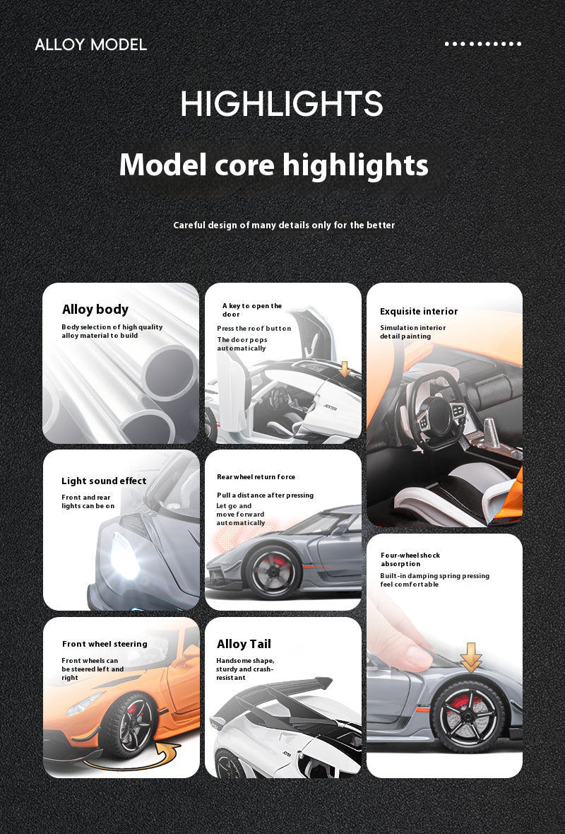 1:22 Scale Jesko Super Car Model Toys Metal Diecast Light Music Pull Back Sports Cars Models
