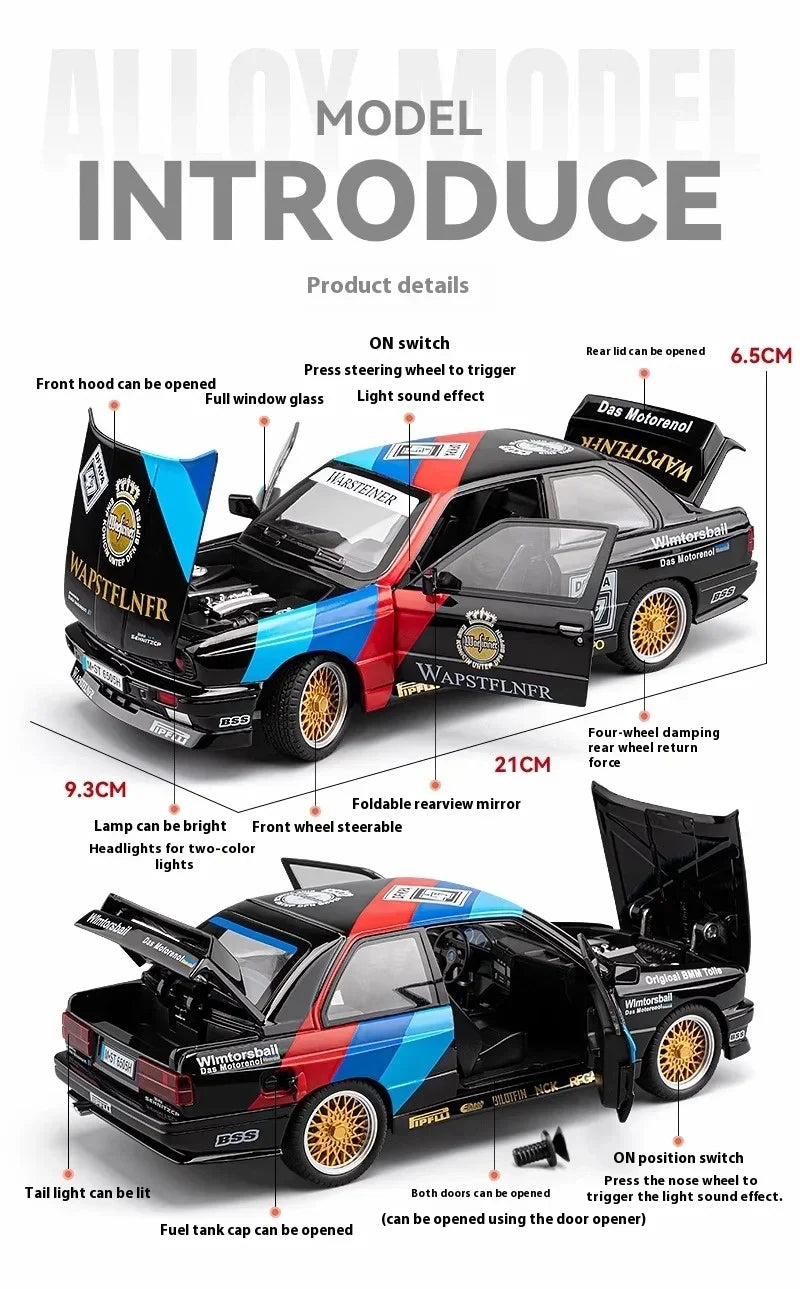 1:24 BMW M3 Racing Latte Art Series Alloy Model with Sound-Light & Dust Cover Base