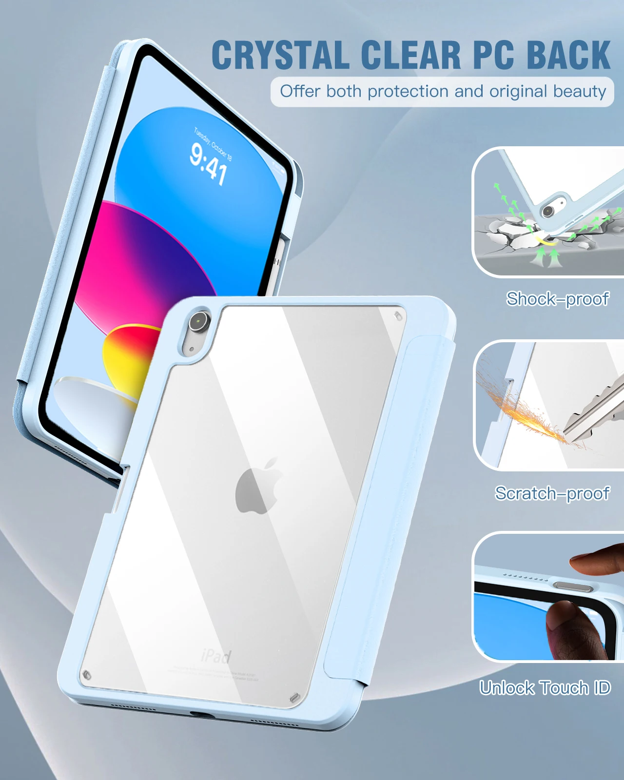 Multifunctional Protective Case for iPad (Acrylic TPU, 3-fold)