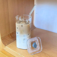 Thumbnail for Square Heat Resistant Coffee Glass Cup With Lid and Straw Transparent