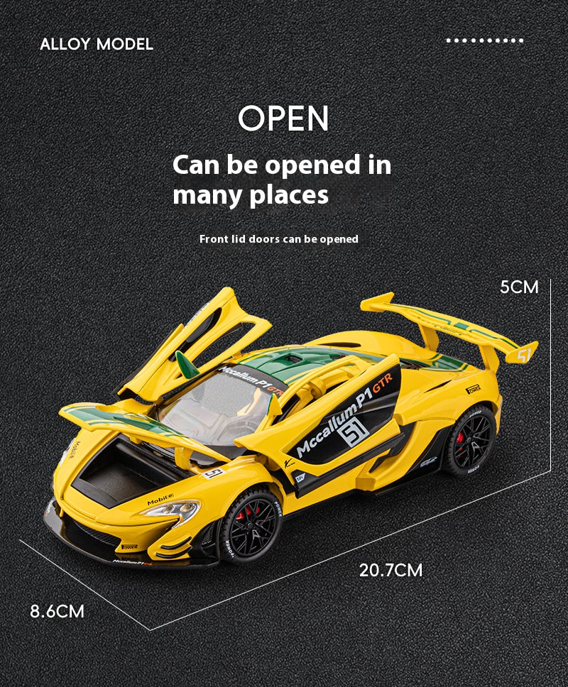 1: 22 Mccallum P1 GTR Alloy Car Model High Simulation Diecasts Toy With Sound and Light Pull Back Vehicles Decoration Toys