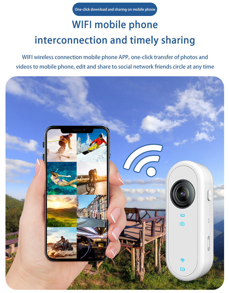 HD Pocket Action Camera with WiFi, Anti-Shake, Waterproof Case for Helmet/Bicycle With 16GB card