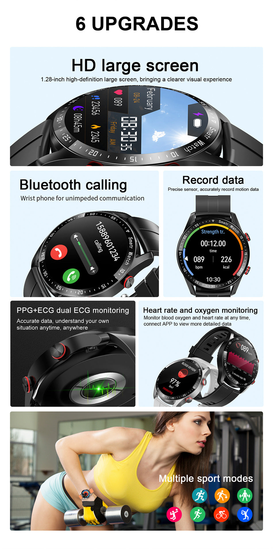 HW20 Smart Watch with ECG + PPG: 1.46" Large Screen Business Stainless Steel Strap & Call Function