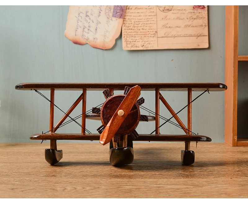 Solid Wood Retro Handmade Desktop Airplane Model Decoration