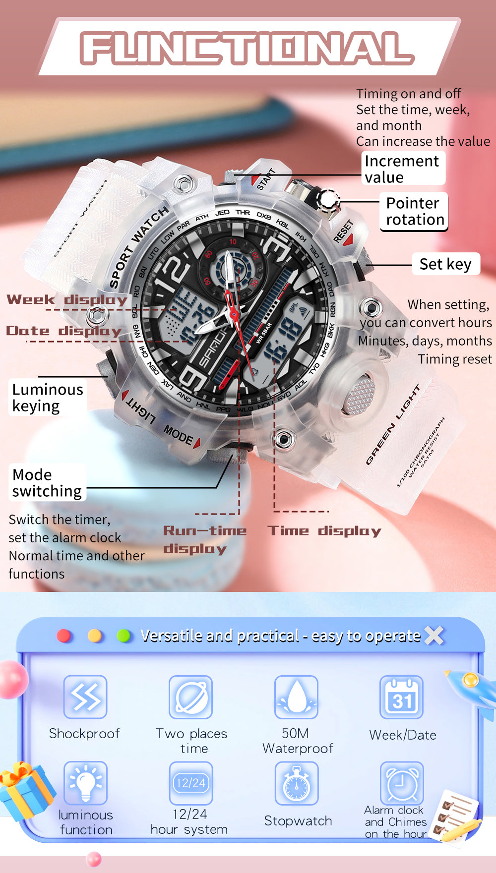 Waterproof Shock Sports Military Quartz Watch For Male Digital Wristwatch