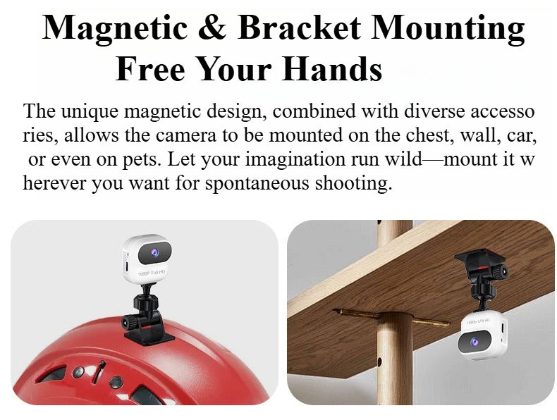 1080P HD Mini Camcorder (Pet/Vlog) with WiFi, Motion Detection, Magnetic Adsorption