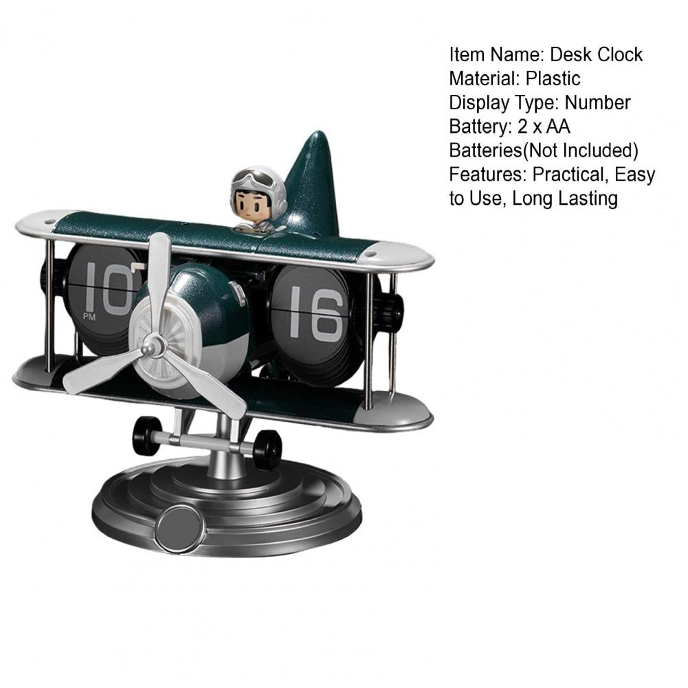 Retro Airplane Style Battery Powered Silent Desk Alarm Clock
