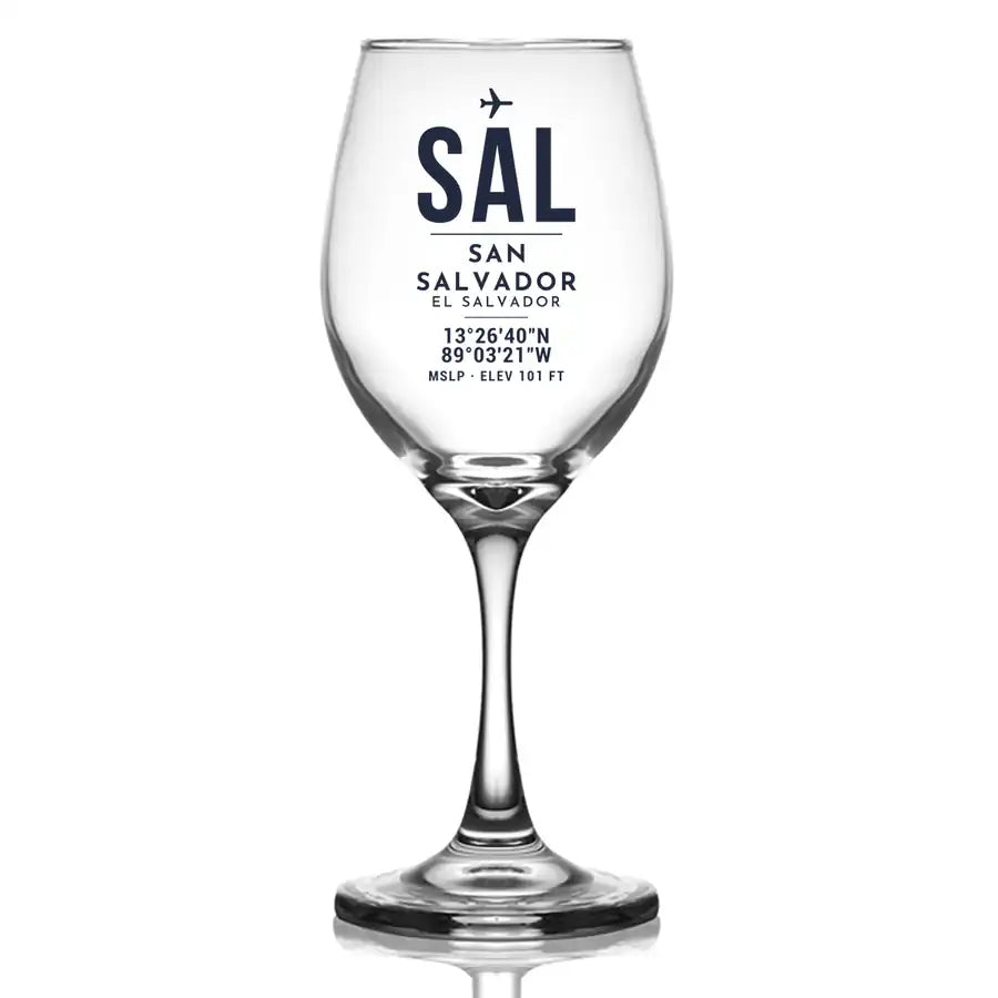 Aeropuerto Internacional de El Salvador San Óscar Arnulfo Romero y Galdámez (SAL) Glasses - ID Tag - Wine Glass