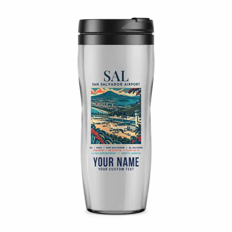 Aeropuerto Internacional de El Salvador San Óscar Arnulfo Romero y Galdámez (SAL) Travel Mugs - Poster + Name - Plastic (No Holder) - Light Gray