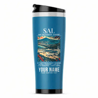 Thumbnail for Aeropuerto Internacional de El Salvador San Óscar Arnulfo Romero y Galdámez (SAL) Travel Mugs - Poster + Name - Stainless Steel (No Holder) - Light Blue