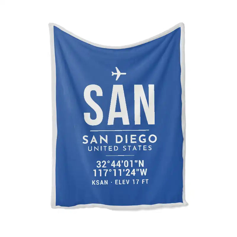 San Diego International Airport (SAN) Bedding Sets & Blankets - Blanket - ID Tag - Blue