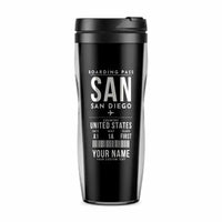 Thumbnail for San Diego International Airport (SAN) Travel Mugs - Boarding Pass + Name - Plastic (No Holder) - Black