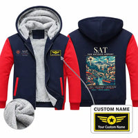 Thumbnail for San Antonio International Airport (SAT) Zipped Sweatshirts - Poster + Name - Navy & Red