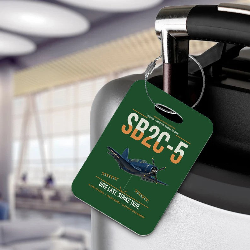 SB2C-5 Helldiver design on dark green acrylic luggage tags, double-side print