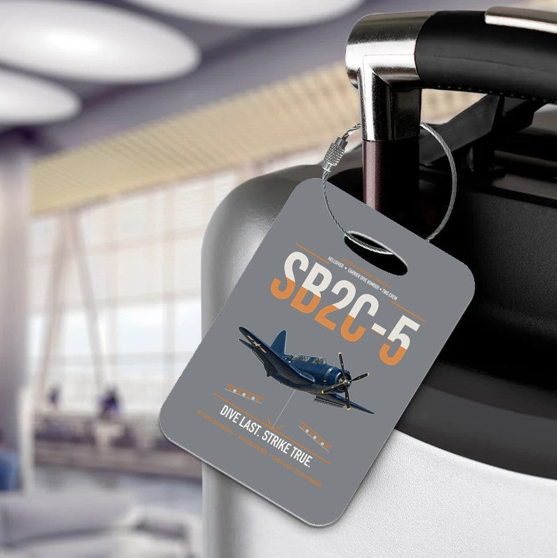 SB2C-5 Helldiver design on gray acrylic luggage tags, double-side print