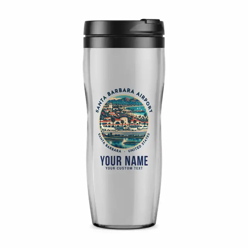 Santa Barbara Airport (SBA) Travel Mugs - Badge + Name - Plastic (No Holder) - Light Gray