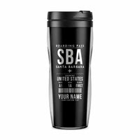 Thumbnail for Santa Barbara Airport (SBA) Travel Mugs - Boarding Pass + Name - Plastic (No Holder) - Black