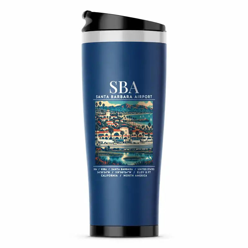 Santa Barbara Airport (SBA) Travel Mugs - Poster - Stainless Steel (No Holder) - Blue