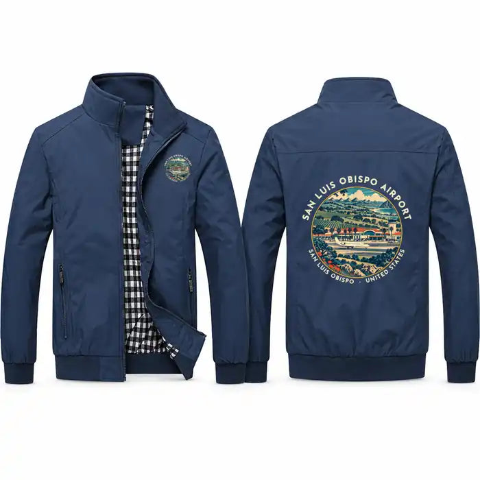 San Luis Obispo County Regional Airport (SBP) Stylish Jackets - Stand Collar - Badge - Navy Blue