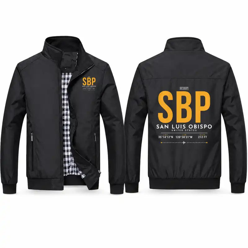 San Luis Obispo County Regional Airport (SBP) Stylish Jackets - Stand Collar - Tag - Black