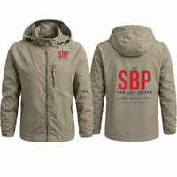 Thumbnail for San Luis Obispo County Regional Airport (SBP) Stylish Jackets - Hooded Windbreaker - Tag - Khaki